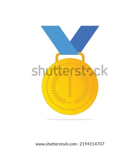 
Champion Gold Award Medal Olimpiade With Blue Ribbon Clip Art Vector Colored Isolated On White Background. 
Template Flat Icon Vector Style For Web, Apps, Or Business EPS10 Editable.