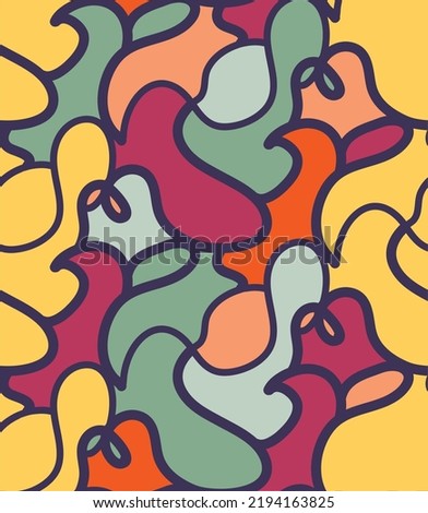 Abstract Hand Drawing Geometric Wavy Curved Camouflage Liquid Swirls Stripes Lines Seamless Vector Pattern Colorful Background