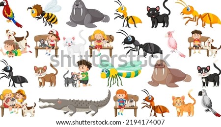 Set of various wild animals in cartoon style illustration