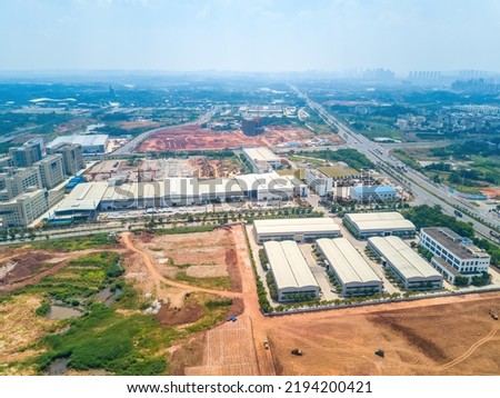 Aerial photography of large industrial areas and factory buildings in the city