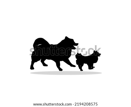 Dog and Puppy Silhouette on White Background 