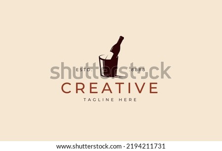 Wine Bottles and Ice Bucket Logo Design Template.