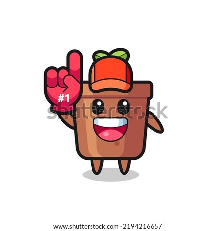 plant pot illustration cartoon with number 1 fans glove , cute style design for t shirt, sticker, logo element