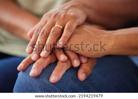 Support, cancer and trust by couple hands holding in love and comfort together in the hope of unity. Closeup of united people touching and showing compassion and care for a happy marriage