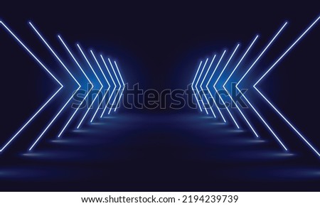 Neon lights rectangular frame horizontal sign. Background tunnel corridor portal. Geometric glow outline shape laser glowing lines. Texture abstract cover technology trendy. social media banner card Royalty-Free Stock Photo #2194239739