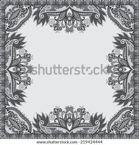 grey vintage floral ornamental template on flower background, black and white collection