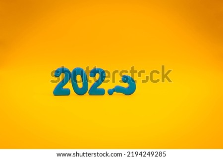 blue 2020`s letters with question sign on yellow background. Decade concept