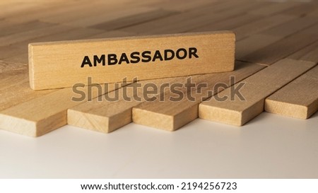 Ambassador written on wooden surface. Concept created from wooden sticks.