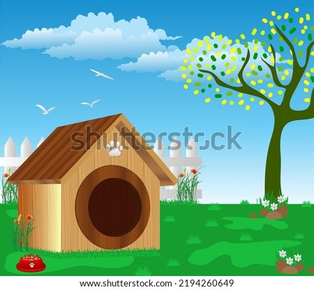 Wooden Pets House with landscape background