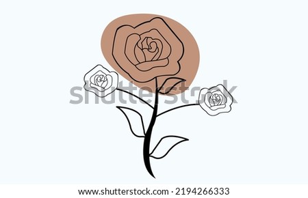 rose flower line art with leaves element
