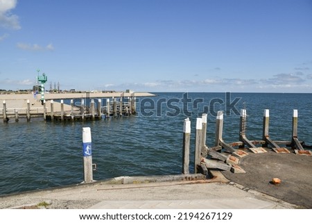 Texel, the Netherlands. August 2022. The harbor head of the port of Oudeschild on the island of Texel. High quality photo