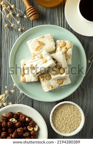 Concept of tasty food, nougat, top view