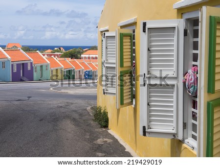 Old Histoirc Houses within the World heritage site of Willemstad on Curacao a Caribbean Island in the Dutch Antilles