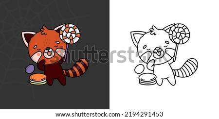 Cute Halloween Red Panda Clipart for Coloring Page and Illustration. Happy Clip Art Halloween Animal. Cute Vector Illustration of a Kawaii Halloween Animals with Sweets.
