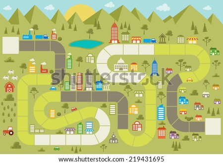 Board game with a block path on the city Royalty-Free Stock Photo #219431695