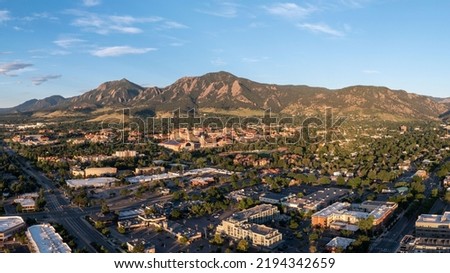 Morning sunrise photo of Boulder, Colorado  Highlights the city with a contrast on the mountains  Royalty-Free Stock Photo #2194342659
