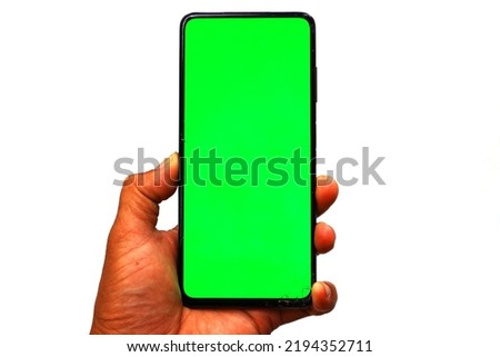 holding a cell phone on a broken screen white background for marketing, app design                               