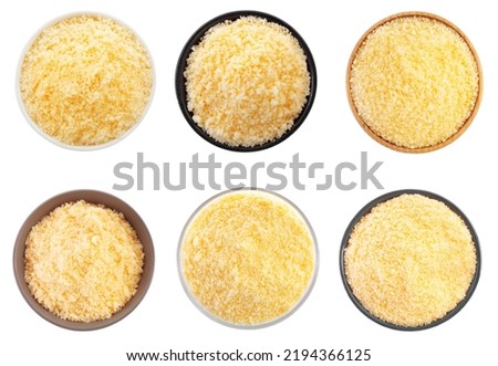 Set with delicious parmesan cheese on white background, top view Royalty-Free Stock Photo #2194366125