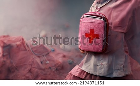 3D rendering of a Pink medical aid kit with pink color in the background inside the hospital