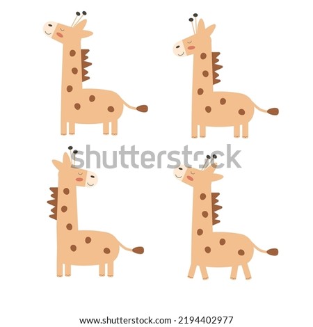 Set of cartoon boho giraffes. Vector illustration
