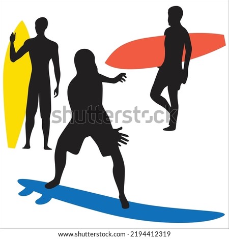 Vector Set Of Man Surfing Silhouettes Illustration Isolated On White Background