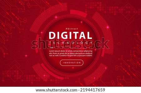 Digital technology banner red background concept, circuit technology light effect, abstract cyber tech, innovation future data, internet network, Ai big data, line dots connection, illustration vector