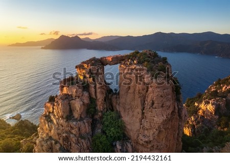 Sunset in Piana with its impressives granit formations, Corsica Royalty-Free Stock Photo #2194432161