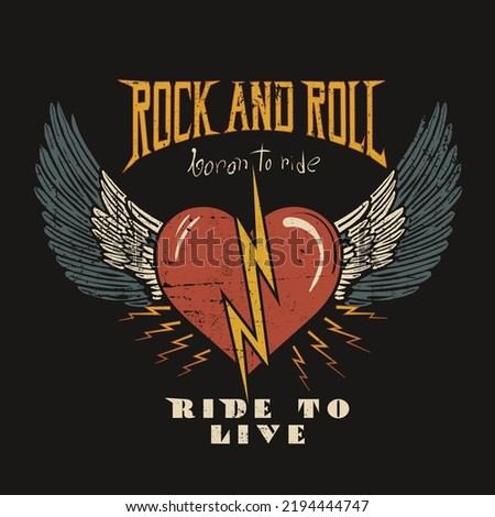 Rock And Roll, Boron to ride, ride to live,  Rock tour vintage artwork, Rock and roll graphic print design for apparel, stickers, posters and background. Music tour logo design. vintage vector t shirt Royalty-Free Stock Photo #2194444747
