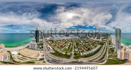 Aerial 360 vr photo spherical Golden Shores a residential neighborhood in Sunny Isles Beach FL USA