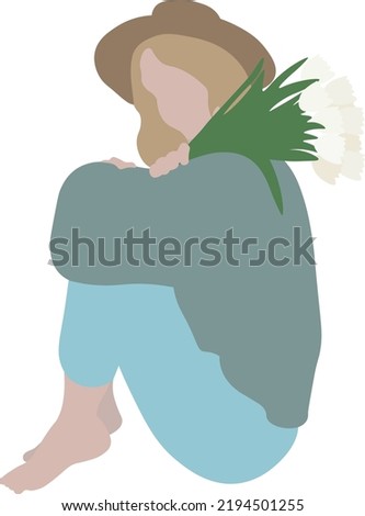Woman with flowers aesthetic Illustration