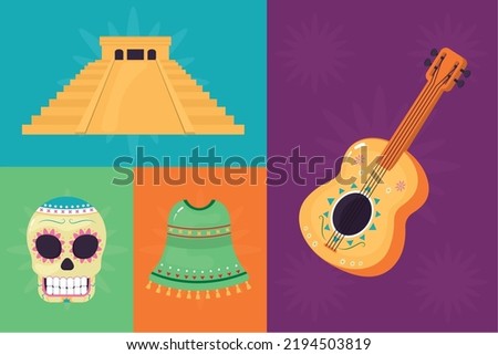 icon set of mexico symbols