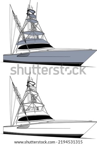 Fishing Boat Vector Line Art Illustration for T-shirt Printing Color Illustration and Line art with black and white