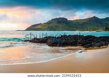 Sunrise on Kalapaki Beach and Nawiliwilii Bay, Lihue, Kauai, Hawaii, USA Royalty-Free Stock Photo #2194531653