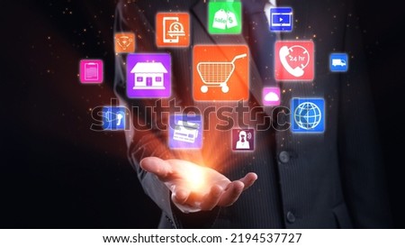 Omni channel technology of online retail business approach. Multichannel marketing on social media network offer service of internet payment channel, online retail shopping and omni digital app