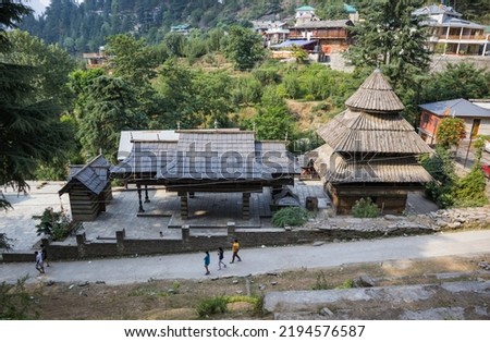 Tripura sundari temple, Naggar, himachal pradesh. traditional himachali indian ancient temple. beautifully carved woods and stone symbolic to the architecture of himachal pradesh.