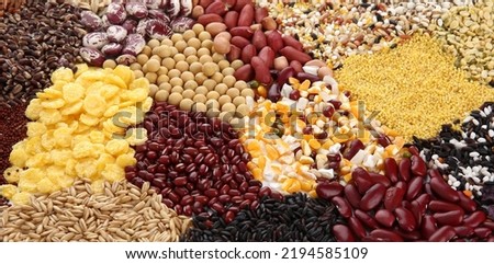 Group of dry organic cereal and grain seed  background . For carbohydrate food type or agricultural raw material or ingredient concept Royalty-Free Stock Photo #2194585109
