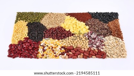 Group of dry organic cereal and grain seed  background . For carbohydrate food type or agricultural raw material or ingredient concept Royalty-Free Stock Photo #2194585111