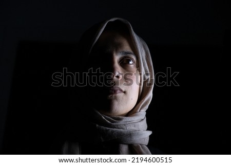portrait for muslim women on black background in studio with facial expressions