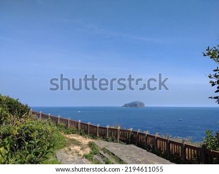 The view of  trail with sea and island on the cliff in Badouzi in Keelung in Taiwan