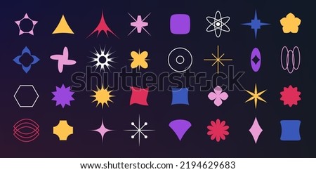 Geometric forms. Abstract shapes. Isolated star elements. Retro geometry figures set. Silhouette crosses and flowers. Contemporary basic lines. Squares and circles. Vector modern design Royalty-Free Stock Photo #2194629683