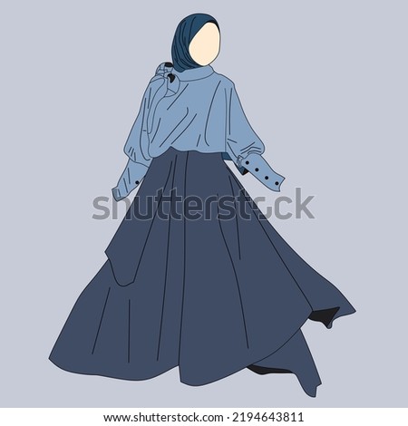 llustration of dress for muslimah (Muslim woman) with combination of Blue tone colour