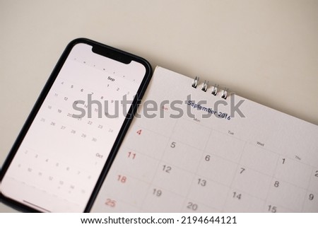 Blurred Calendar in planning concept.September old and 2022 calendar.