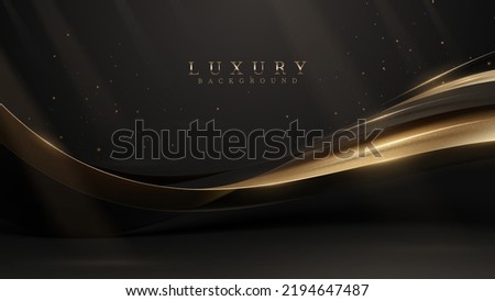 Black luxury background with golden ribbon elements and glitter light effect decoration and stars.