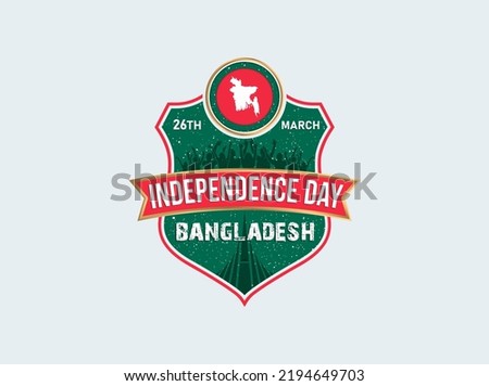 Bangladesh Independence Day. March 26th and Bangladeshi map vectors on the shield.