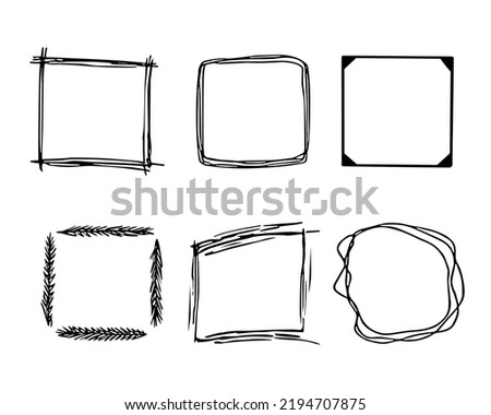 Doodle frames set, hand-drawn monograms.Edgings and cadres with simple sketchy elements for your design.Isolated. Vector illustration. Royalty-Free Stock Photo #2194707875