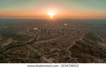 Sunset landscape from drone view