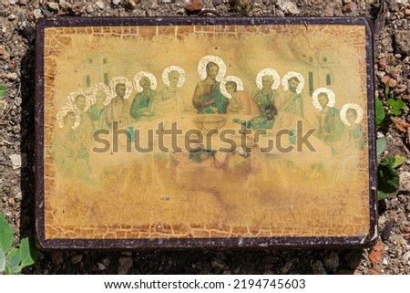 icon of the Last Supper, in an abandoned church of the village of Spas-Penye, Kostroma region, Russia, June 2022.