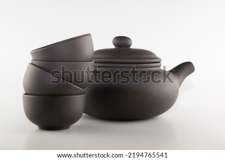 yixing clay tea accessories isolated on white background 