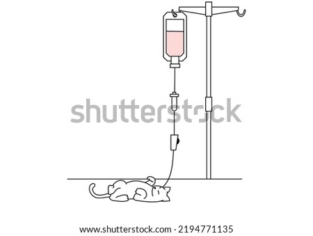 Clip art of cat receiving an intravenous drip