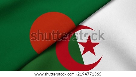 Flag of Bangladesh and Algeria - 3D illustration. Two Flag Together - Fabric Texture